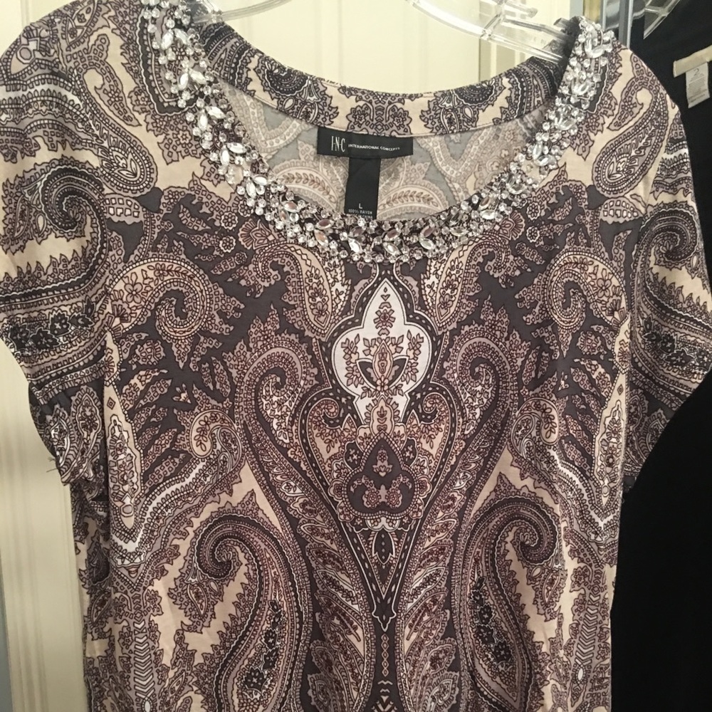 INC beaded neck cap-sleeve top.